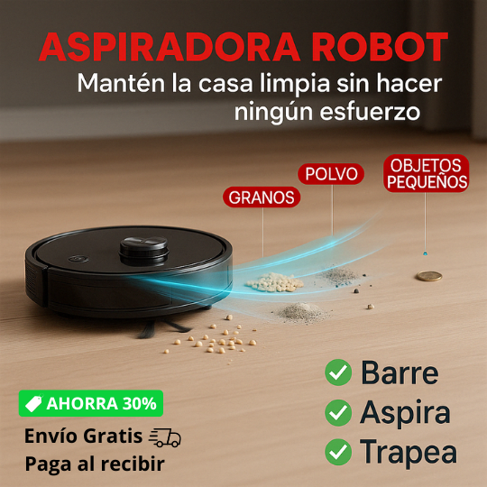 Aspiradora robot 3 en 1 que barre, aspira y trapea por ti
