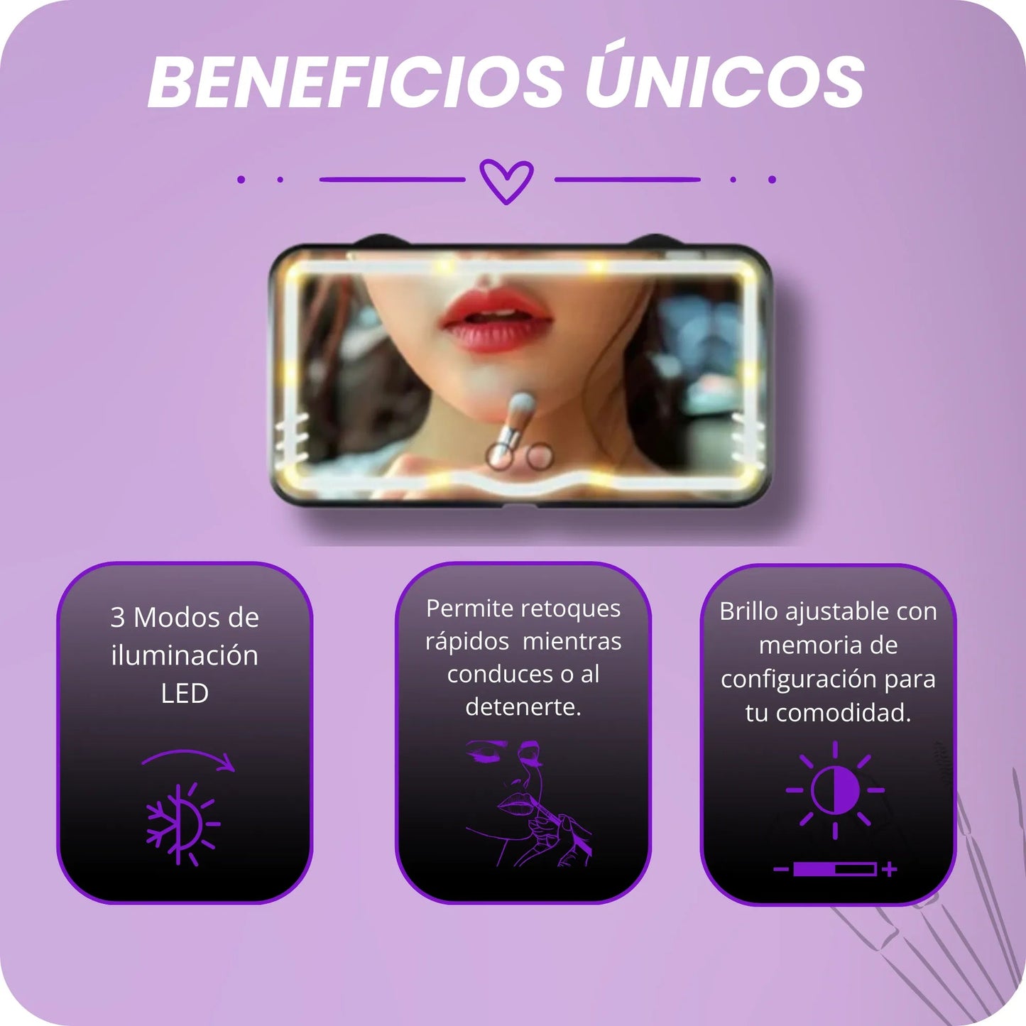 Espejo con luz LED de maquillaje para auto