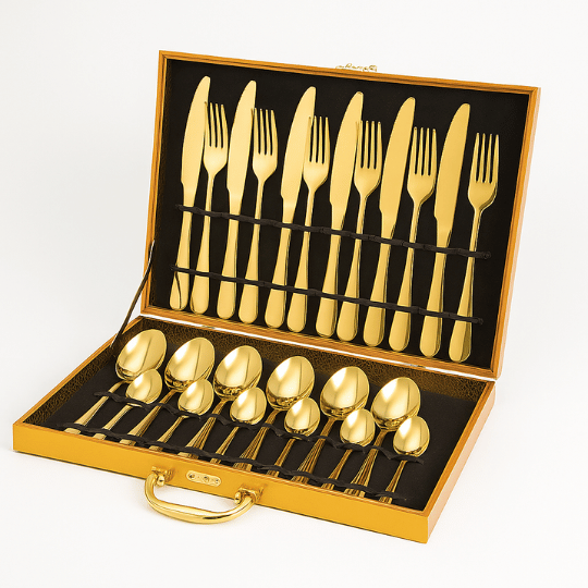 Set de Cubiertos Dorados - 24 Piezas de Acero Inoxidable