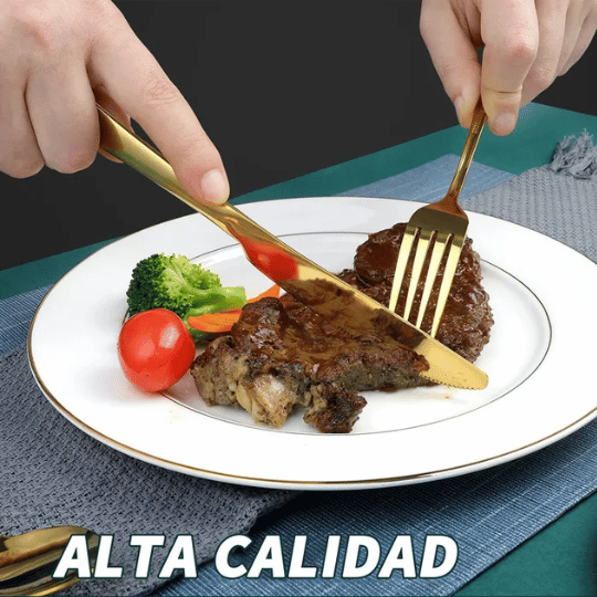 Set de Cubiertos Dorados - 24 Piezas de Acero Inoxidable