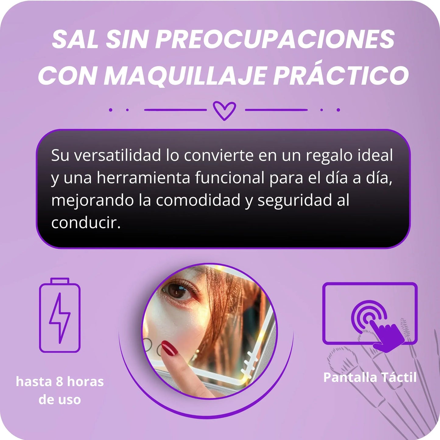 Espejo con luz LED de maquillaje para auto