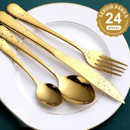 Set de Cubiertos Dorados - 24 Piezas de Acero Inoxidable