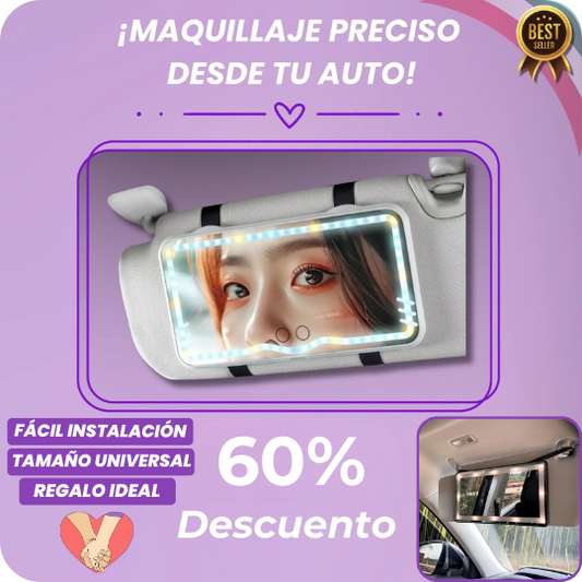 Espejo con luz LED de maquillaje para auto